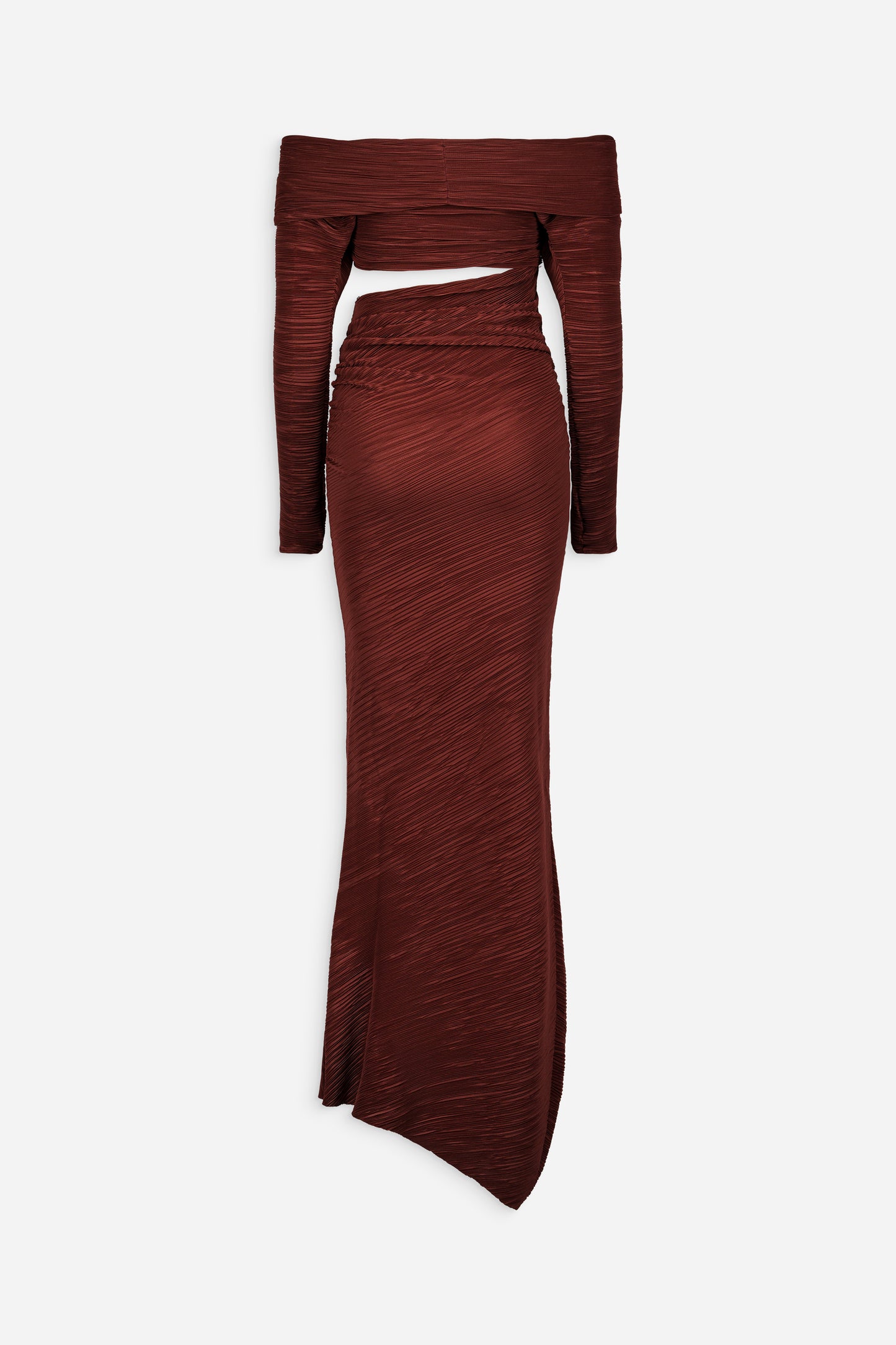 Off the shoulder pleated gown dress