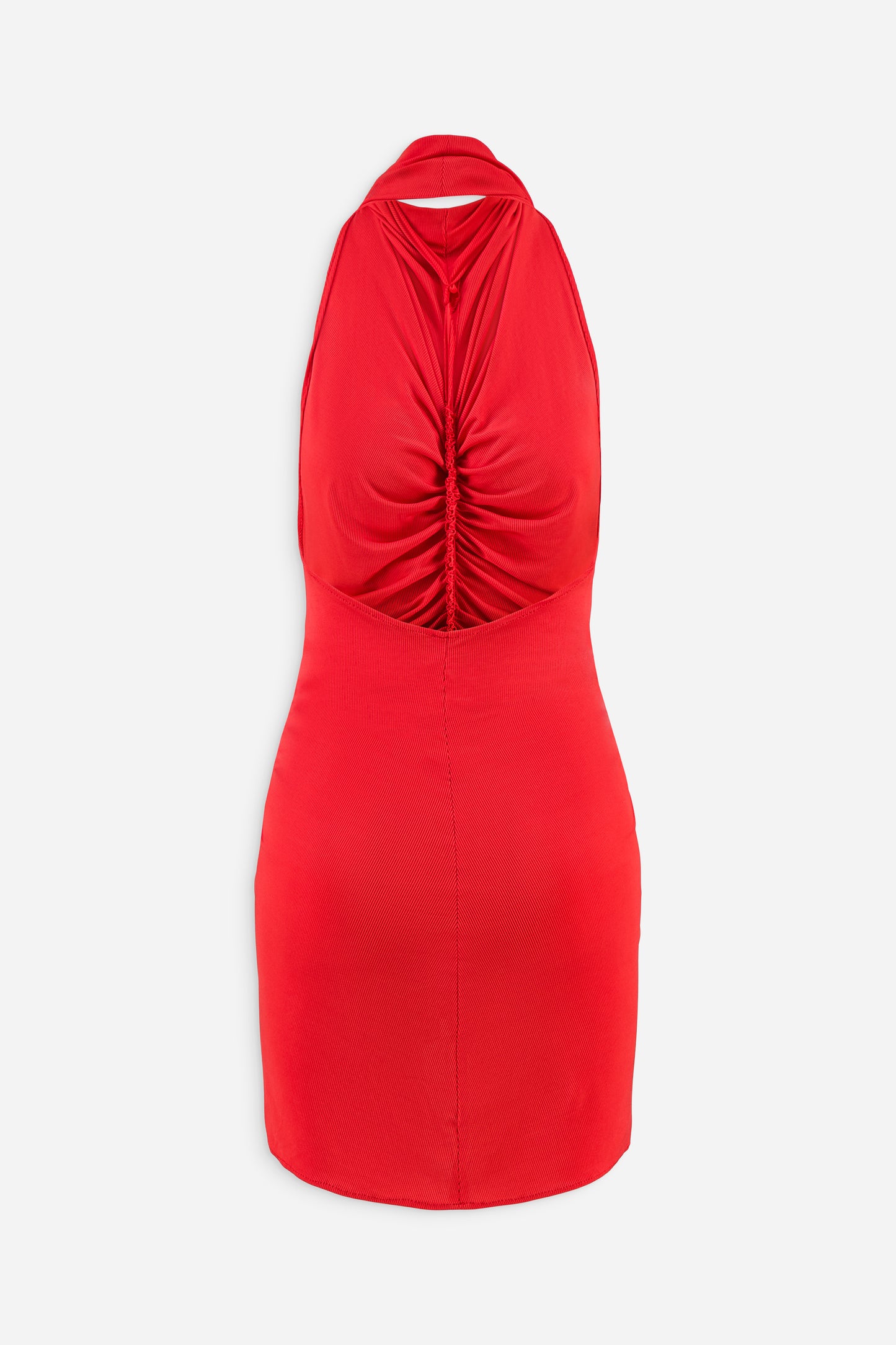 Open back ruched mini dress