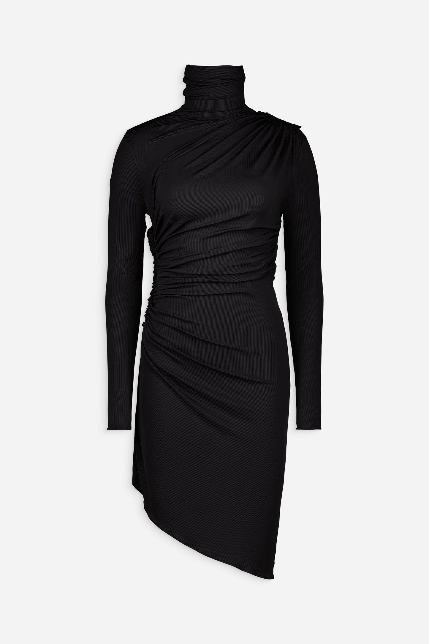 Ruched high neck mini dress