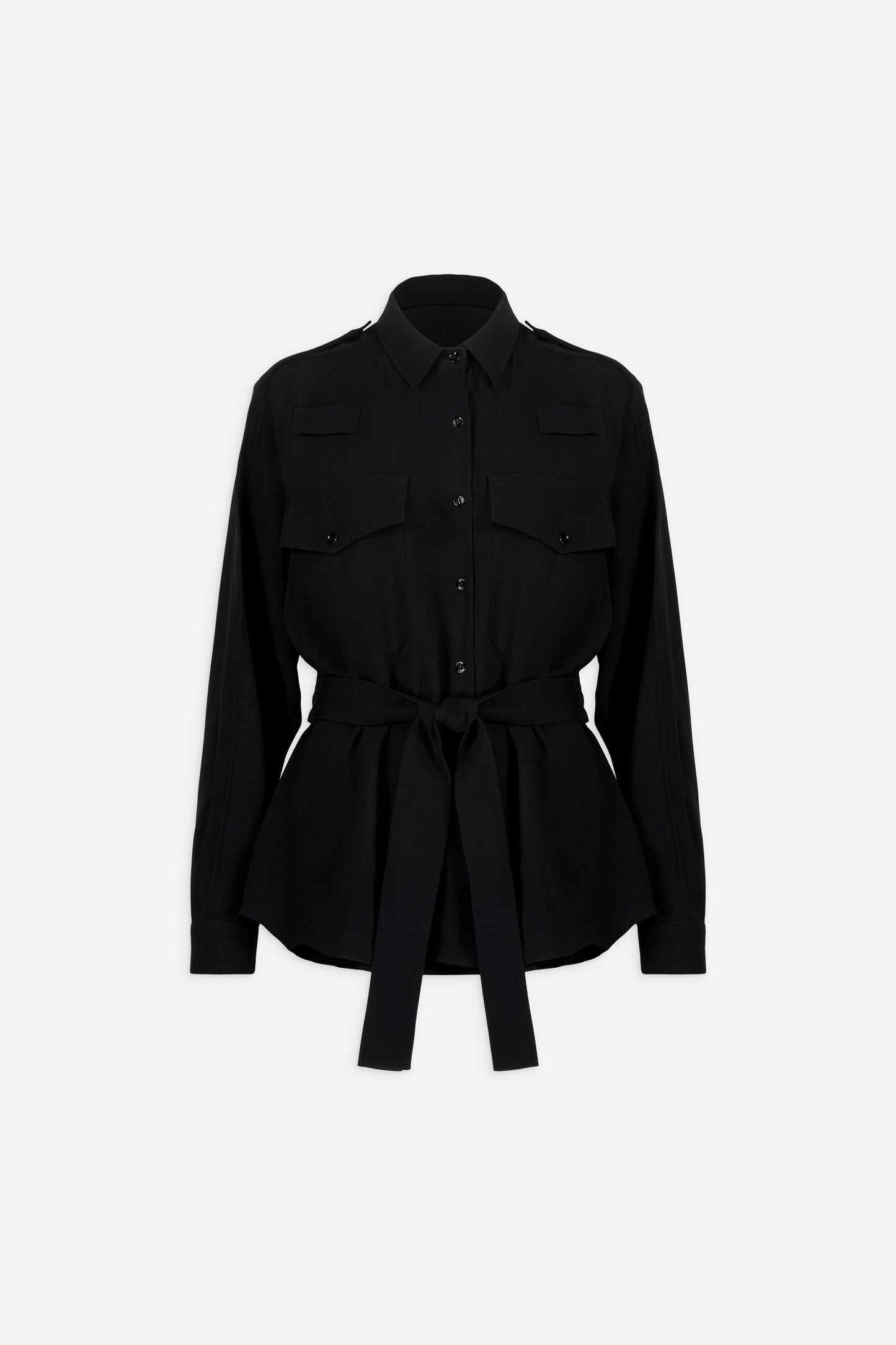 Military open back belted shirt - Exclusive