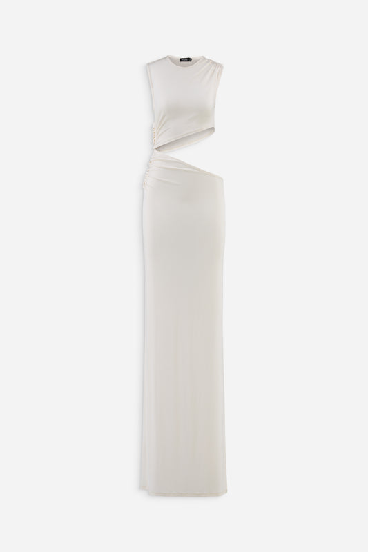 Cut out sleeveless long dress in white