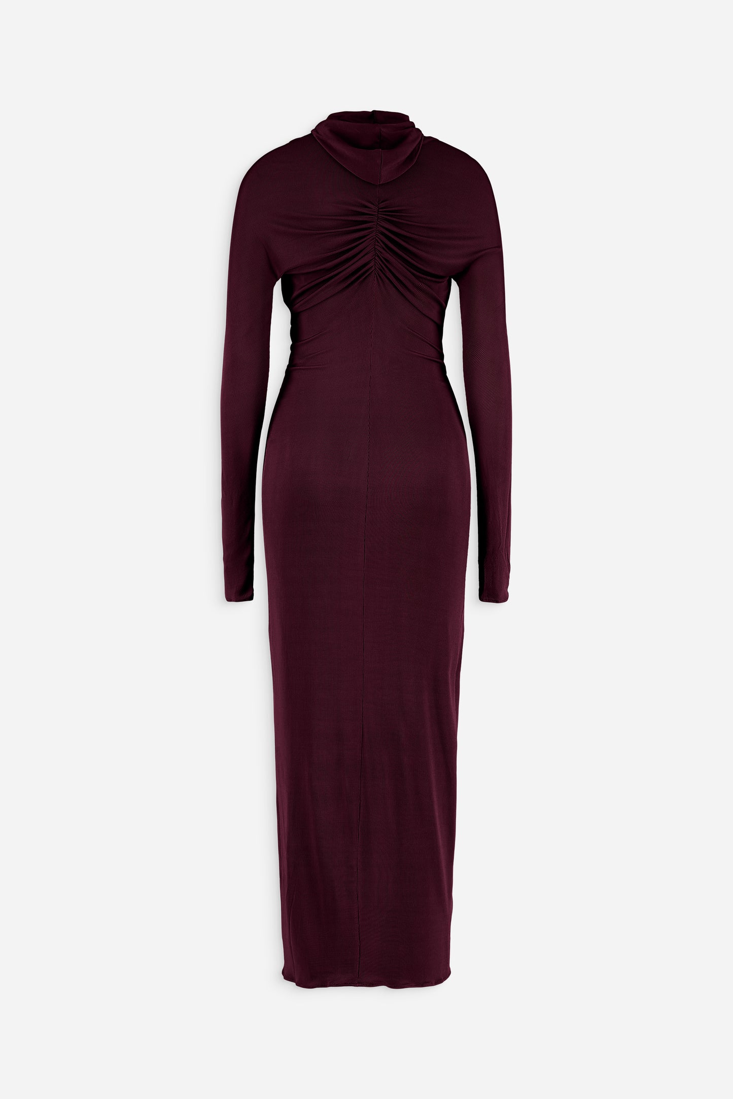 Zip detail hooded ruched gown