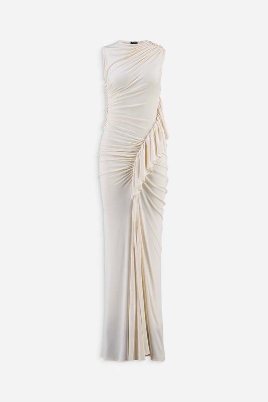 Long ruched gown in white - Exclusive