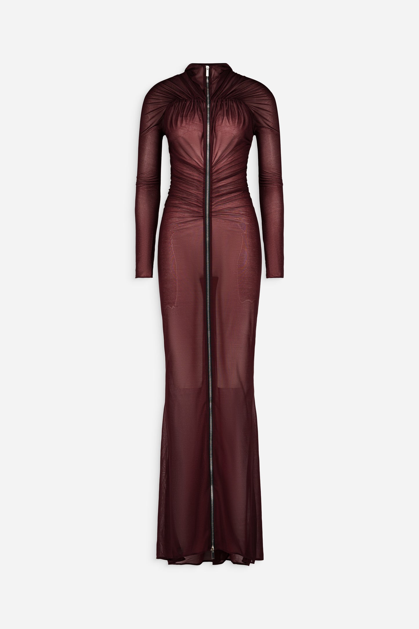 Zip detail hooded ruched gown