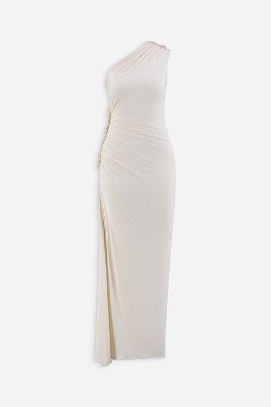 Asymmetric one shoulder ruched dress