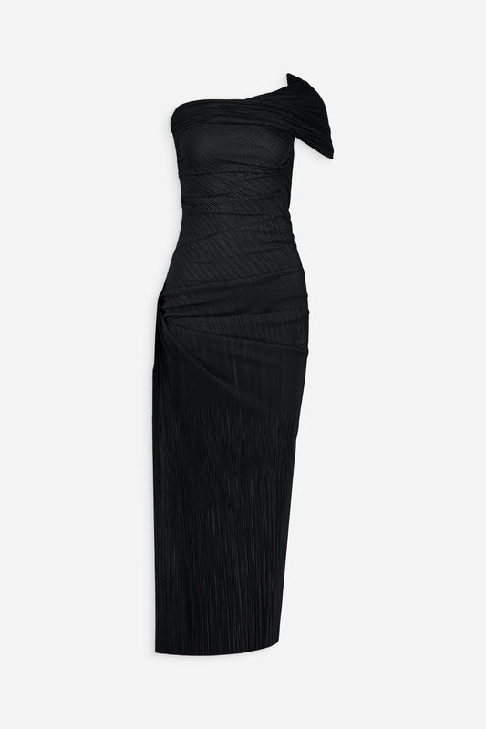 Draped shoulder ruched dress