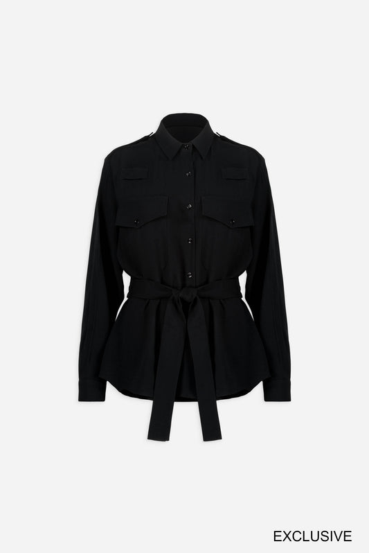 Military open back belted shirt