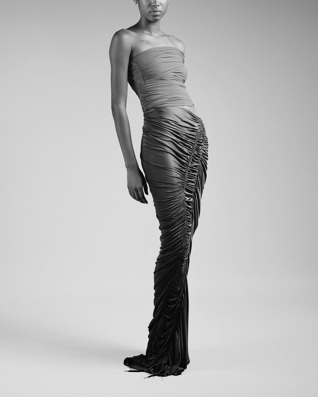 Asymmetric ruched skirt