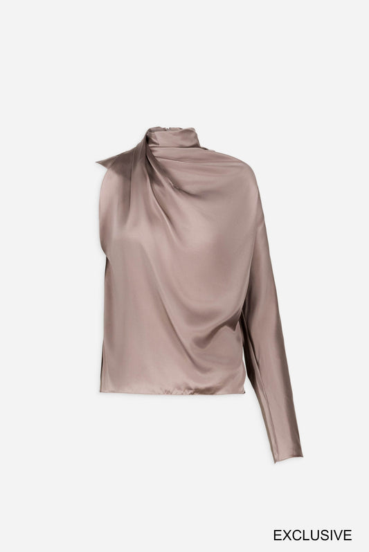 One sleeve draped silk top