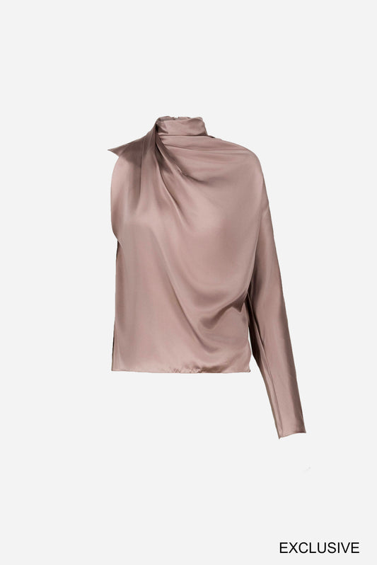 One sleeve draped silk top