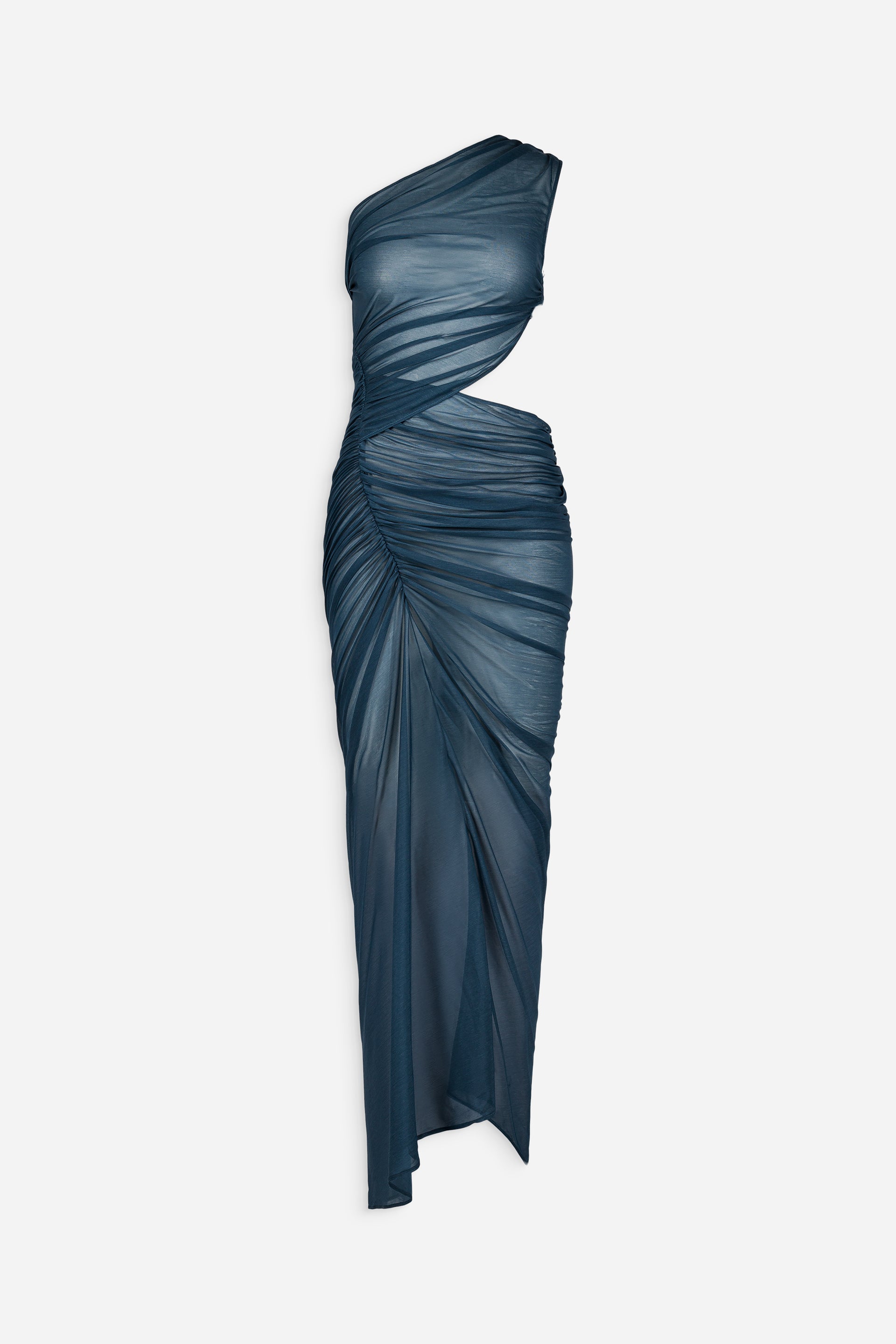 One shoulder ruched cut out gown dress – ATLEIN