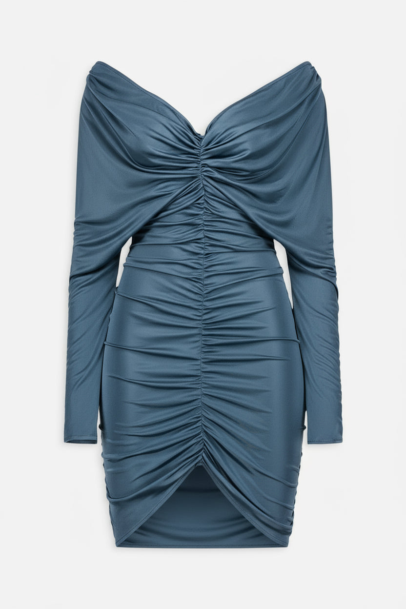 V neck ruched short dress