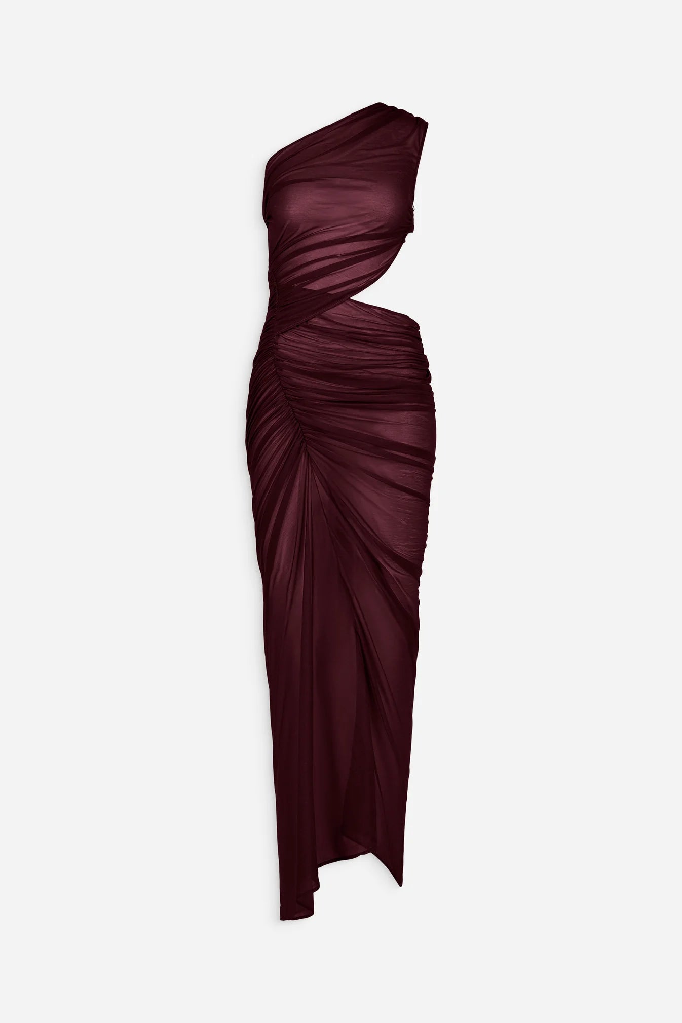 One shoulder ruched cut out gown dress