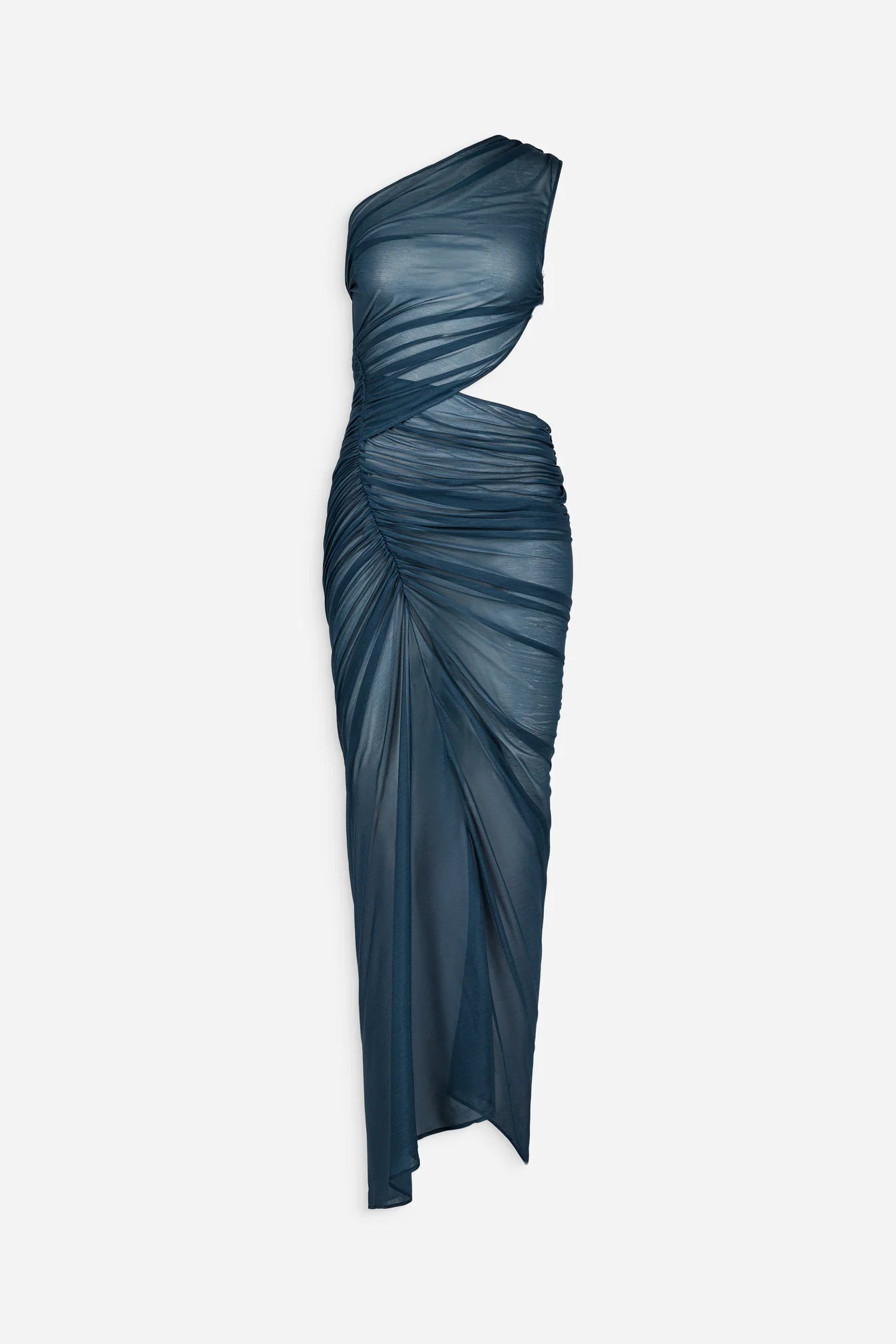 One shoulder ruched cut out gown dress