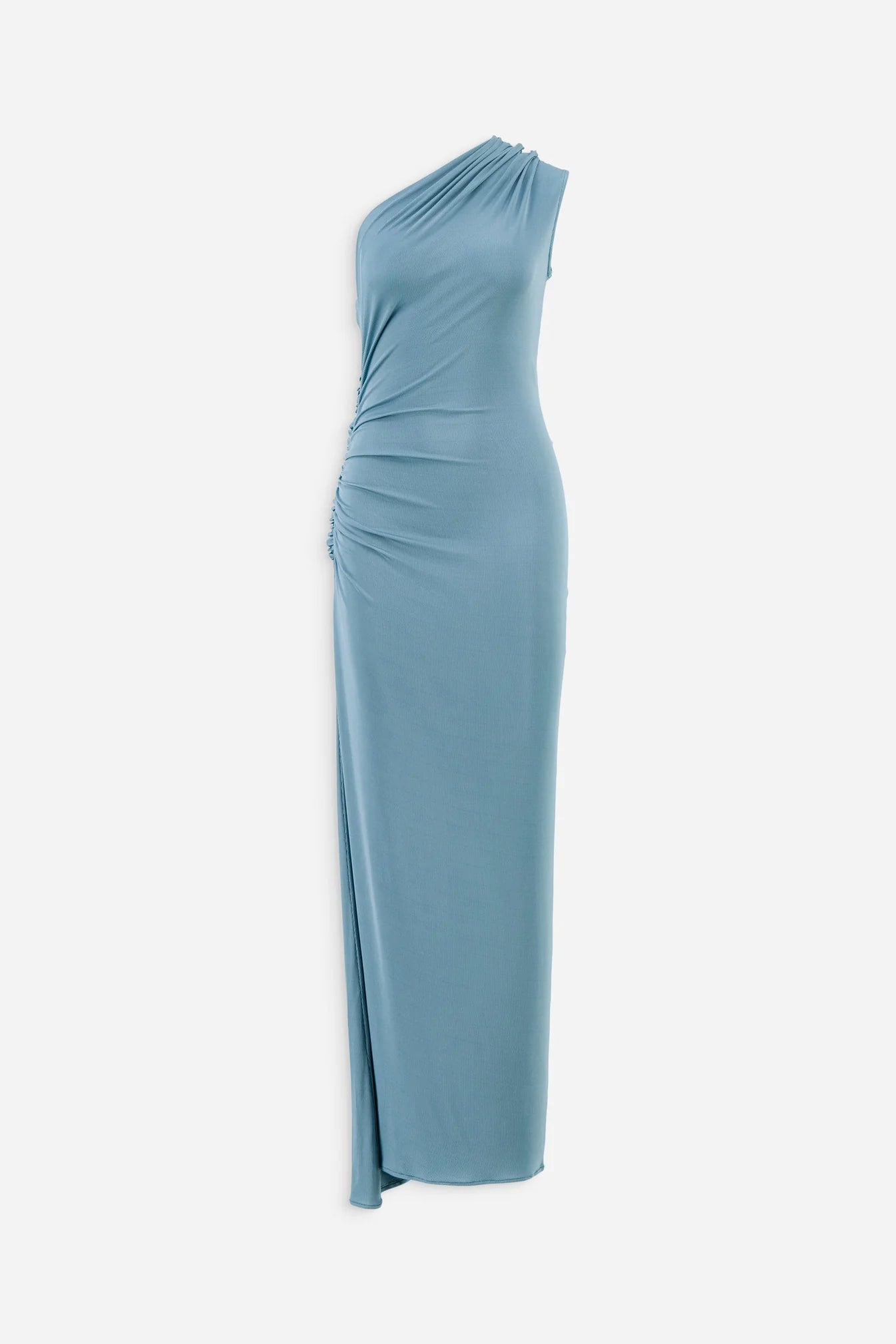 Asymmetric one shoulder ruched dress