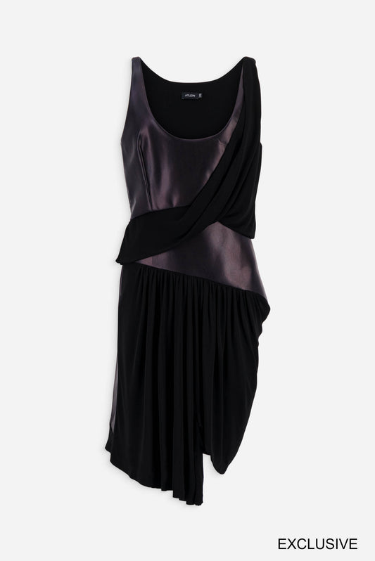 Bi-material draped dress