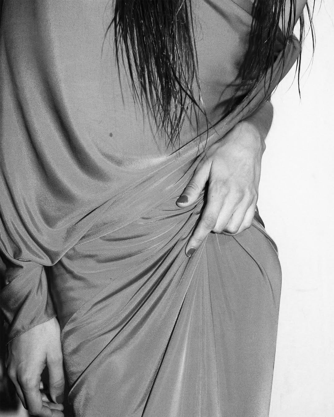 One sleeve draped gown