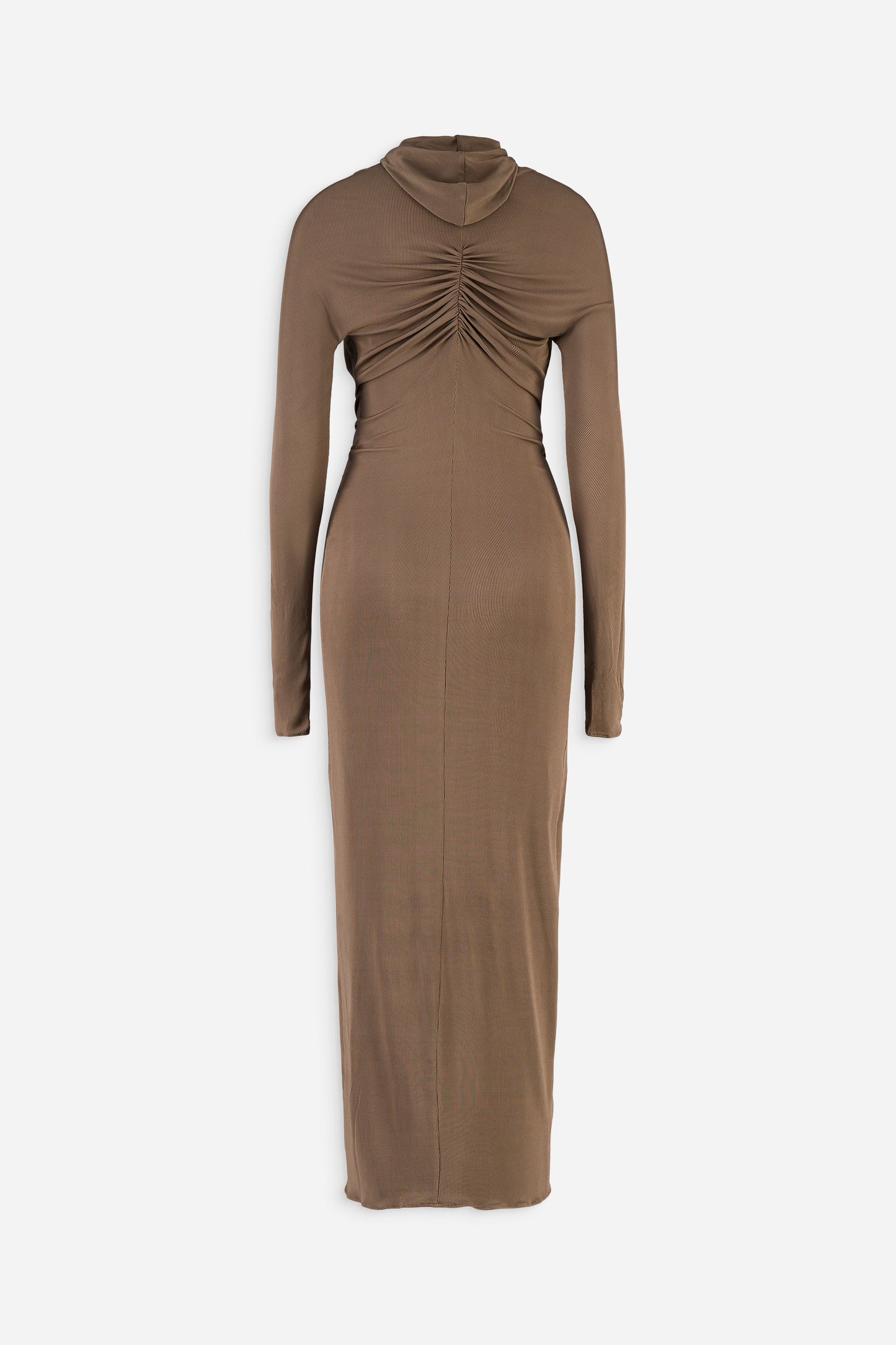 Zip detail hooded ruched gown